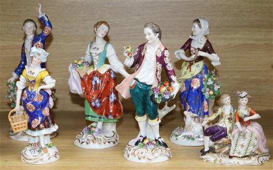 Six Continental porcelain figures/groups tallest 26cm